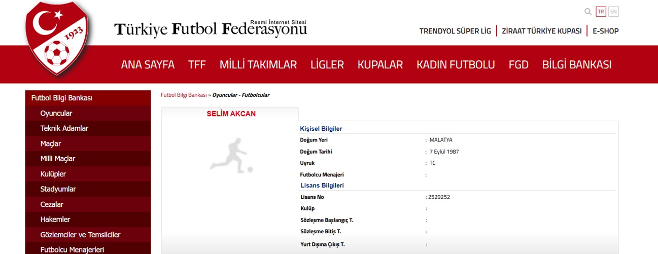 TÜRKİYE FUTBOL FEDERASYONU Lisans (Lisans No: 2529252)